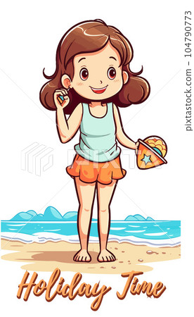 Vector Illustration, Girl cartoon character standing on the beach 104790773