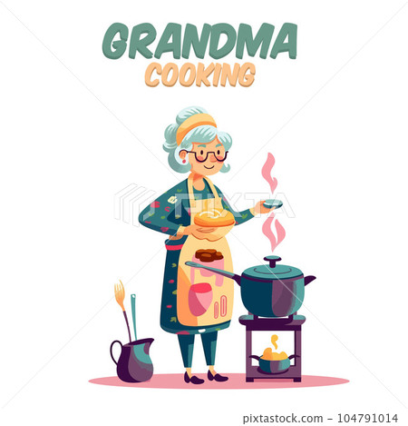 Vector Illustration, Grandmother Cooking Vector Illustration, Grandmother Cooking 104791014