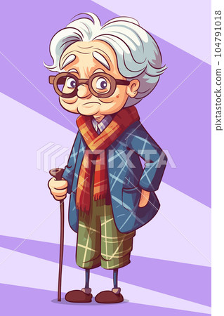 Vector Illustration, Grandmother with a Stick Vector Illustration, Grandmother with a Stick 104791018