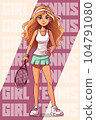 Vector Illustration, Tennis Girl Character standing, isolated 104791080