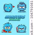 Vector Art, Set Illustration of Cartoon Monster Blue and Book 104791081