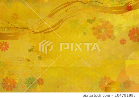 Japanese pattern and floral design texture on gold washi paper 104791995
