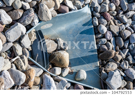 underground drainage storm drain with winged walls surrounded by rock for erosion control  104792553