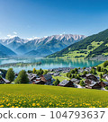 beautiful landscape with lake and mountain 104793637