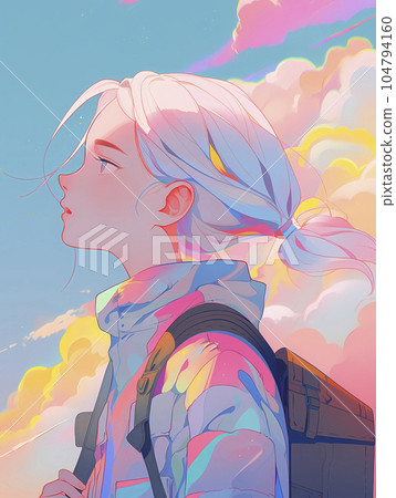 Girl looking up at the sky Rainbow color (Generative AI) Girl looking up at the sky Rainbow color (Generative AI) 104794160