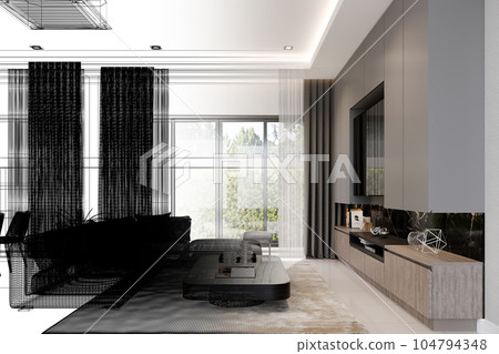 cozy  living room  interior design, 3d rendering 104794348