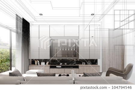 cozy  living room  interior design, 3d rendering 104794546