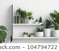 plant in pot on shelf in white room 104794722