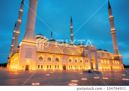 View of the Camlica Mosque in Istanbul at evening, Turkey View of the Camlica Mosque in Istanbul at evening, Turkey 104794931