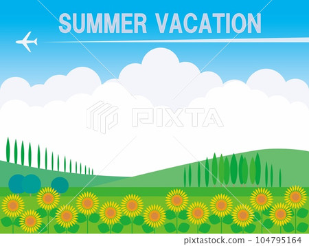Summer vacation summer vacation sunflower thundercloud blue sky airplane 104795164