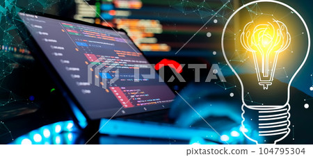 Programmer working on computer code, developer of software applications and IT Programmer working on computer code, developer of software applications and IT 104795304