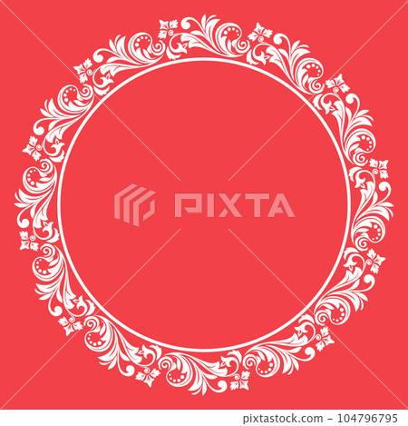 Decorative frame Elegant vector element for design in Eastern style, place for text. Floral pink and white border. Lace illustration for invitations and greeting cards 104796795