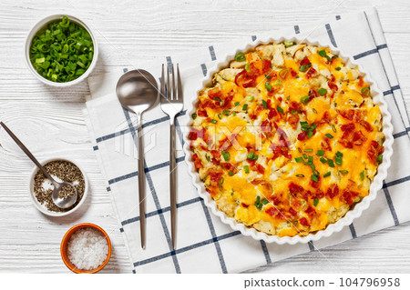 chicken bake in creamy sauce with cheese, bacon chicken bake in creamy sauce with cheese, bacon 104796958