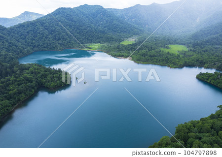 Aerial view of Lake Okotanpe in summer Aerial view of Lake Okotanpe in summer 104797898