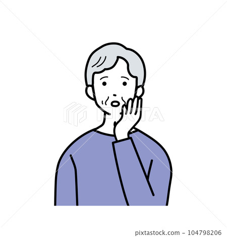 A simple illustration of a senior woman thinking with her hand on her cheek 104798206