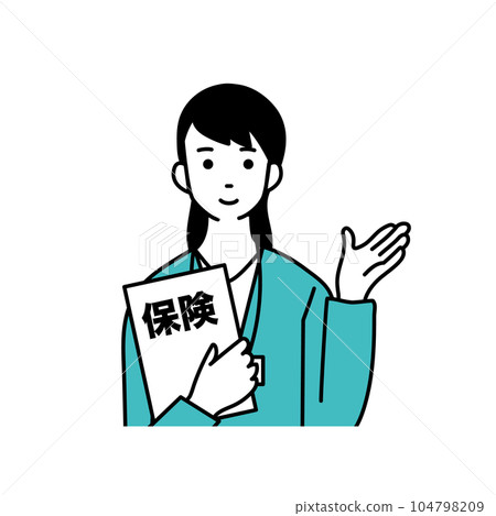 Illustration of a woman in a suit giving insurance information 104798209