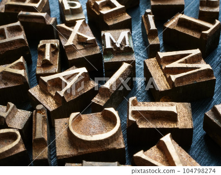 Close up of old letterpress as symbol of content or blogging. 104798274