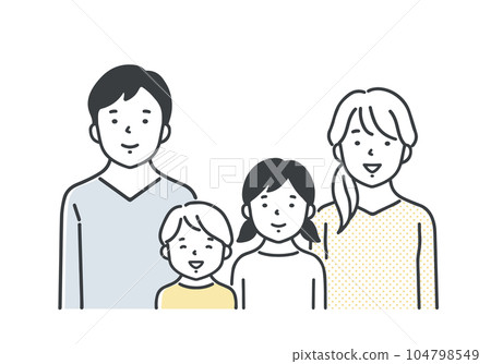 一家四口微笑/上半身 104798549