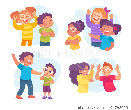 Angry Kids Bullying and Abusing the Weak Agemate Teasing and Laughing at Them Vector Set Angry Kids Bullying and Abusing the Weak Agemate Teasing and Laughing at Them Vector Set 104798693