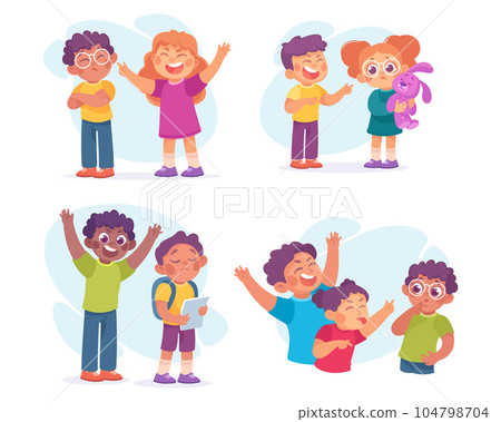 Angry Kids Bullying and Abusing the Weak Agemate Teasing and Laughing at Them Vector Set Angry Kids Bullying and Abusing the Weak Agemate Teasing and Laughing at Them Vector Set 104798704