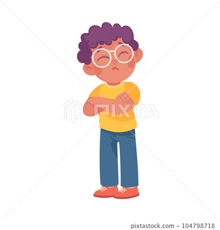 Bullied Boy with Folded Arms and Sad Face Suffering from Mockery and Sneer Vector Illustration 104798718