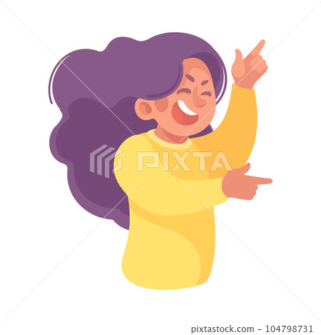 Angry Bullying Girl Character Point Finger with Face Grimace Teasing Somebody Vector Illustration Angry Bullying Girl Character Point Finger with Face Grimace Teasing Somebody Vector Illustration 104798731
