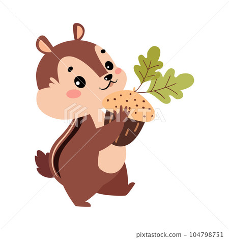 Funny Chipmunk Character with Cute Snout Holding Acorn Vector Illustration Funny Chipmunk Character with Cute Snout Holding Acorn Vector Illustration 104798751