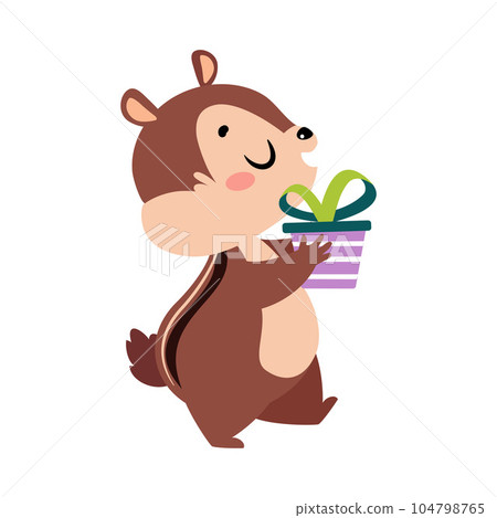 Funny Chipmunk Character with Cute Snout Carry Gift Box Vector Illustration 104798765