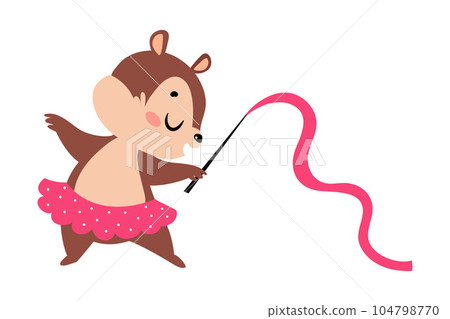 Funny Chipmunk Character with Cute Snout Dance with Gymnastic Ribbon Vector Illustration Funny Chipmunk Character with Cute Snout Dance with Gymnastic Ribbon Vector Illustration 104798770