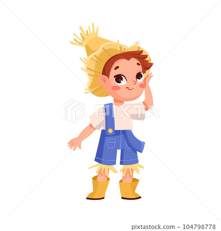 Cute Boy in Bright Halloween Strawman Costume Celebrate Holiday Vector Illustration 104798778
