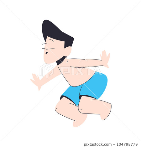 Happy Boy in Swimwear Swimming in Water Having Fun Vector Illustration Happy Boy in Swimwear Swimming in Water Having Fun Vector Illustration 104798779
