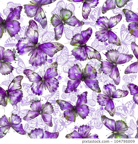 violet watercolor butterflies seamless pattern. Vector illustration 104798809
