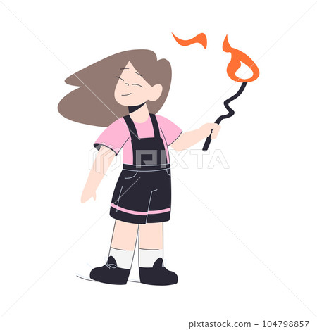 Little Girl Holding Stick Playing with Fire Vector Illustration Little Girl Holding Stick Playing with Fire Vector Illustration 104798857
