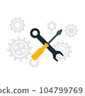 construction concept set all of the tools and supplies for construction builders. Vector illustration cartoon. 104799769