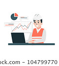 Engineers working on laptop computers. Vector illustration of a cartoon character. 104799770