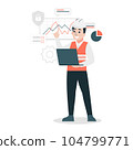 Engineers working on laptop computers. Vector illustration of a cartoon character. 104799771