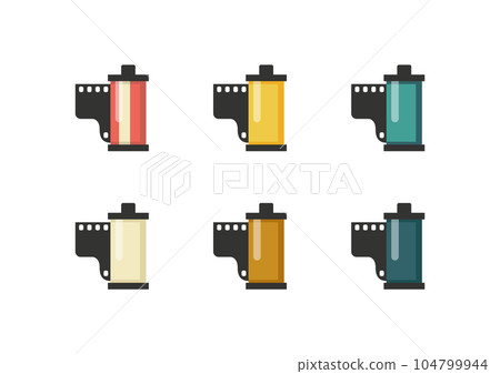 Colorful set of vintage photo camera film rolls Colorful set of vintage photo camera film rolls 104799944