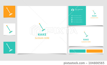 Rake logo design with editable slogan. Branding book and business card template. 104800565