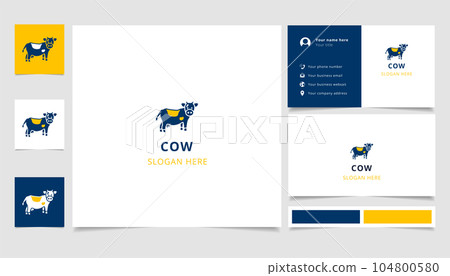 Cow logo design with editable slogan. Branding book and business card template. Cow logo design with editable slogan. Branding book and business card template. 104800580