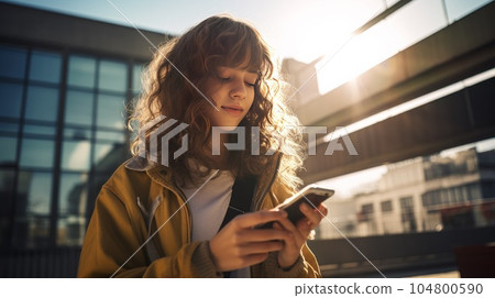 Teenage girl looking at the cellphone Teenage girl looking at the cellphone 104800590