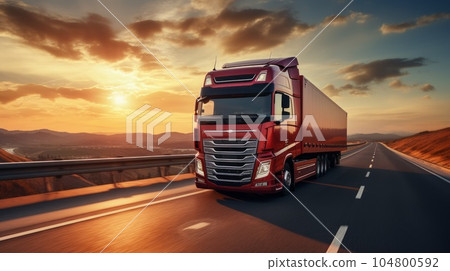 International cargo transportation truck on the track on the sunset International cargo transportation truck on the track on the sunset 104800592