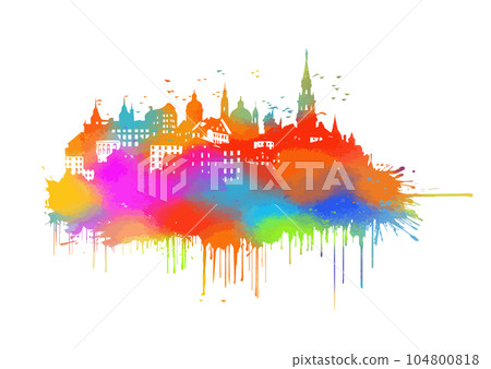 City colorful silhouette with blots. Vector illustration City colorful silhouette with blots. Vector illustration 104800818
