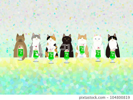7 cute cats drinking refreshing green melon soda 7 cute cats drinking refreshing green melon soda 104800819