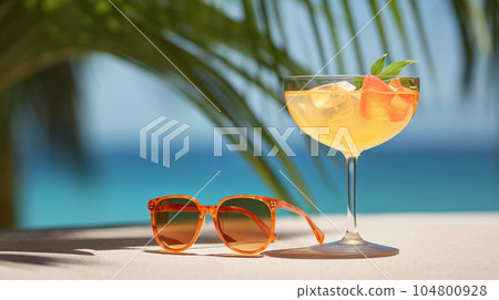Sunglasses and Cocktail on the Sand at the Beach 104800928