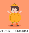 A happy pumpkin boy wearing a pumpkin set to celebrate Halloween celebrities' holiday greetings. Vector illustration cartoon. 104801064