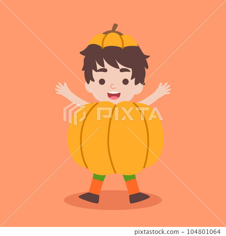 A happy pumpkin boy wearing a pumpkin set to celebrate Halloween celebrities' holiday greetings. Vector illustration cartoon. 104801064