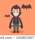 A Cute Dracula with bats flying to celebrate Halloween celebrities' holiday greetings. Vector illustration cartoon. 104801067