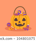 A full of sweet candy in a pumpkin bucket to celebrate Halloween celebrities' holiday greetings. Vector illustration cartoon. 104801075