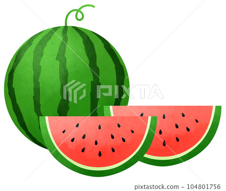 Set of big watermelon and cut watermelon 104801756