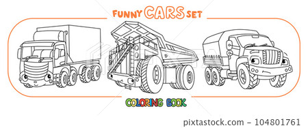 Funny heavy truck cars with eyes Coloring book set 104801761